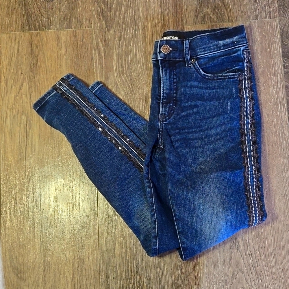 Express Skinny Jeans Black Sequin Accent down the side